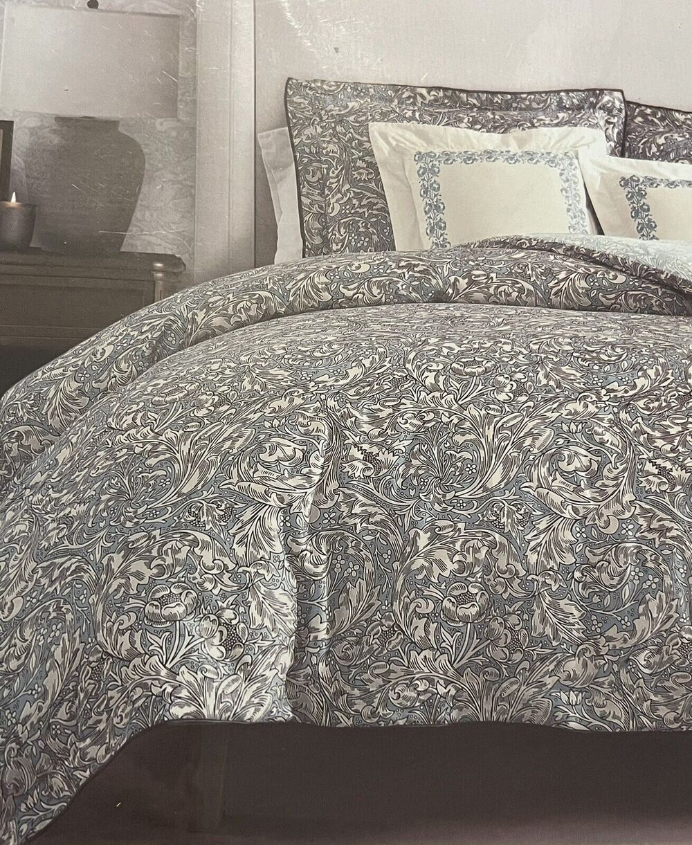 William MORRIS & CO. KING Duvet Cover Set Blue White Reversible 100% COTTON NWT